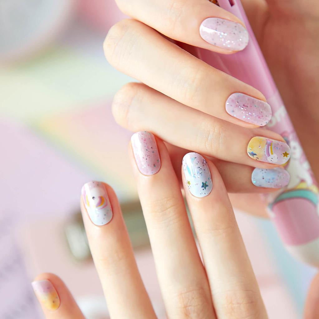 Милые пастельные наклейки для ногтей 24 шт. | Полоски для прессования, Дизайны с кроликом, медведем и звездой, Легко снимаются