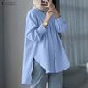 Женская повседневная блузка с отложным воротником, асимметричным подолом, свободного кроя, с длинным рукавом