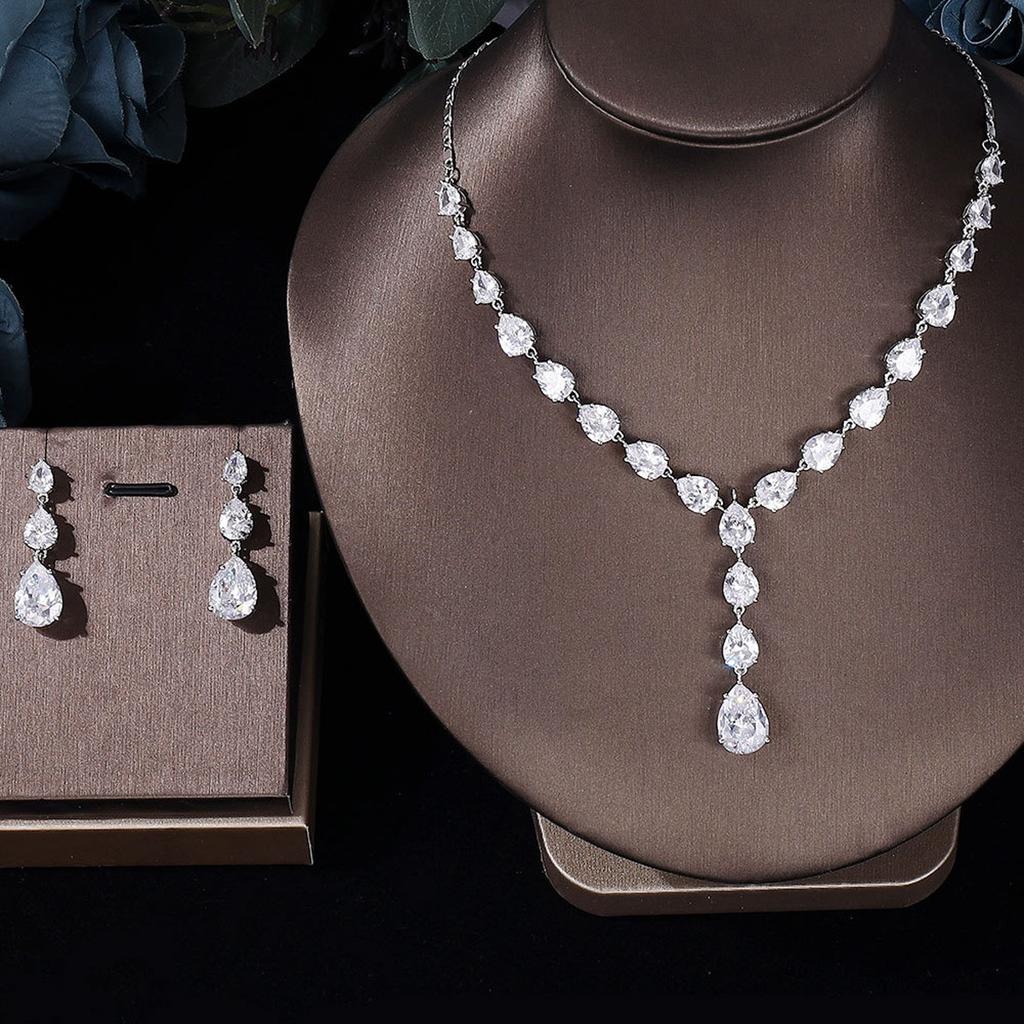 Ювелирные изделия в европейском и американском стиле, ожерелье с каплями воды из циркона, женственное свадебное платье, высококачественные свадебные украшения, комплект сережек-гвоздиков