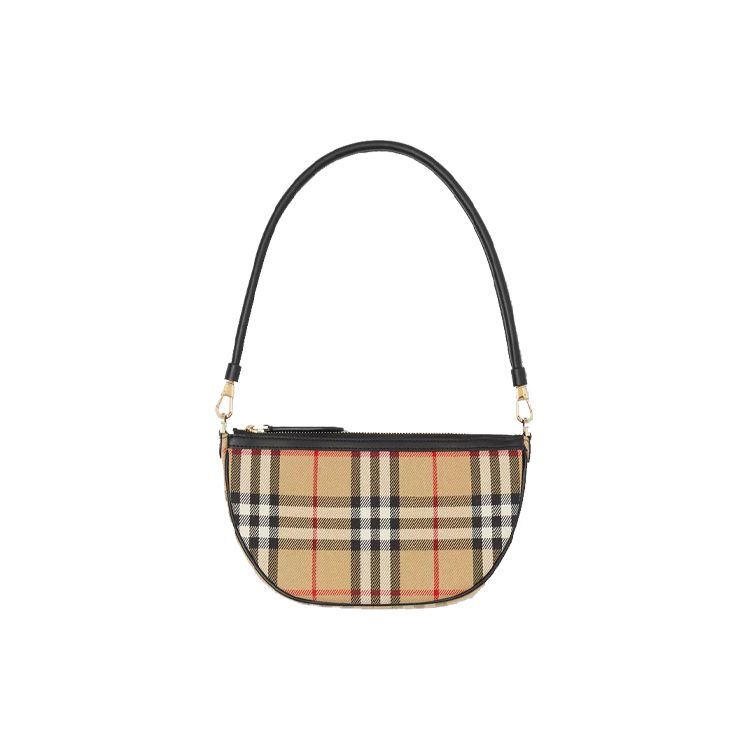 Burberry Сумка-подмышечная сумка-полумесяц в клетку с тиснением логотипа Olympia, холщовая и кожаная сумка-тоут, сумка через плечо, женские сумки, Классический бежевый 80434051
