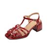 Fashion 2024 Summer Hollow Out Baotou Roman Sandals Female Outer Wear Chunky Heel Square Toe French Retro High Heels Comfort Women Shoes