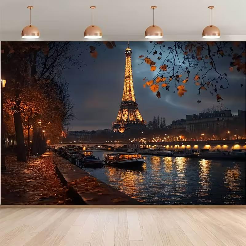 Двумерный фон с Эйфелевой башней, фон для ночной фотосъемки реки Сены в Париже