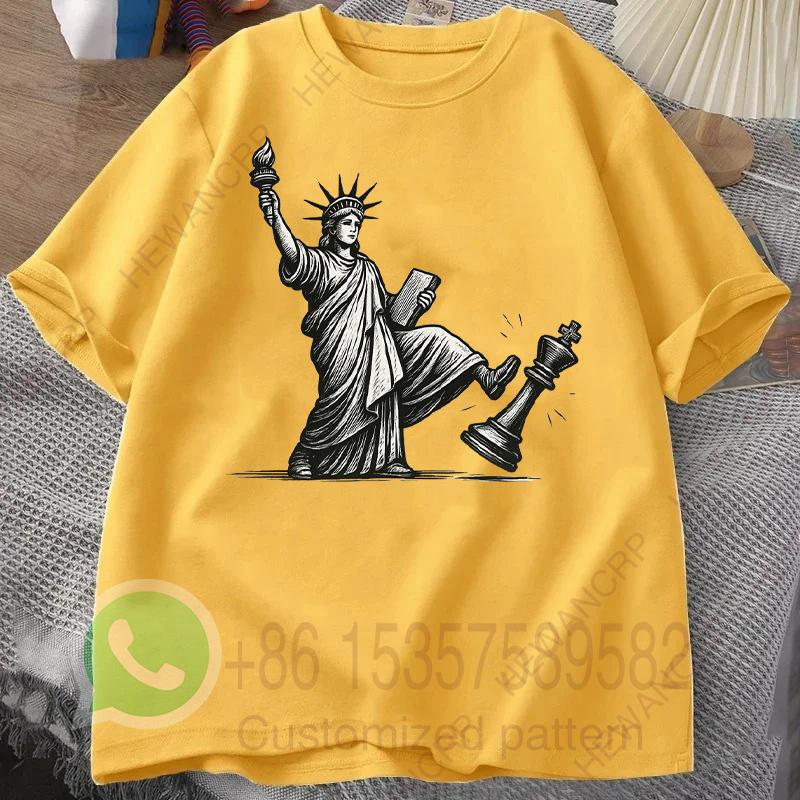 Футболка No Kings Статуя Свободы Мужской спортивный костюм Хлопок Повседневная спортивная одежда С круглым вырезом Пуловер С коротким рукавом Топы Летняя уличная одежда