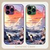Sunshine Penguin Gold Purple For Iphone 16 Plus 15 14 13 12 Mini 11 Pro Max X XS XR 7 8 Plus 2022 Tempered Glass Phone Case