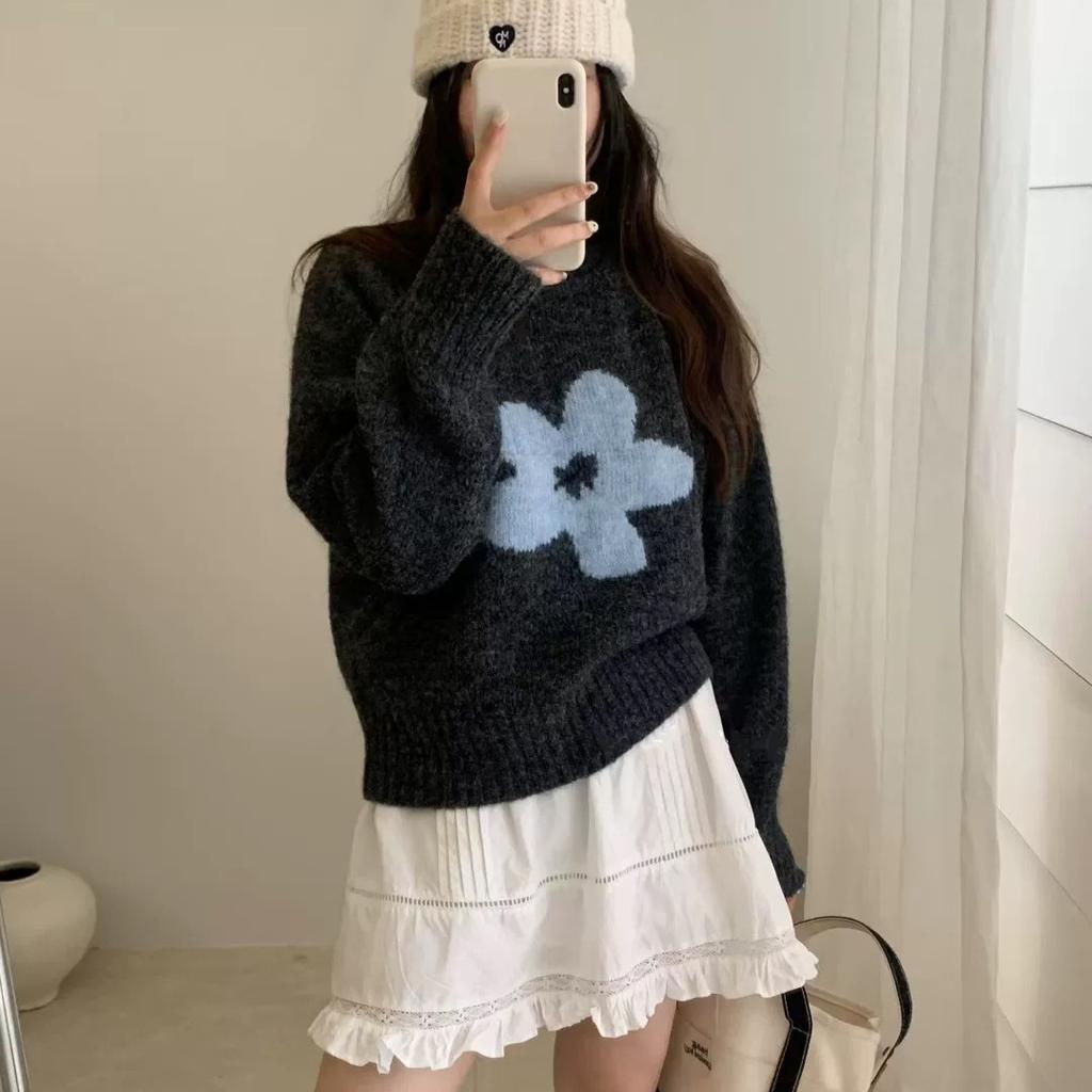 Женский вязаный свитер с круглым вырезом и жаккардовым узором в виде цветов из верблюжьей шерсти, новинка осени и зимы, пуловер в стиле ленивого ветра