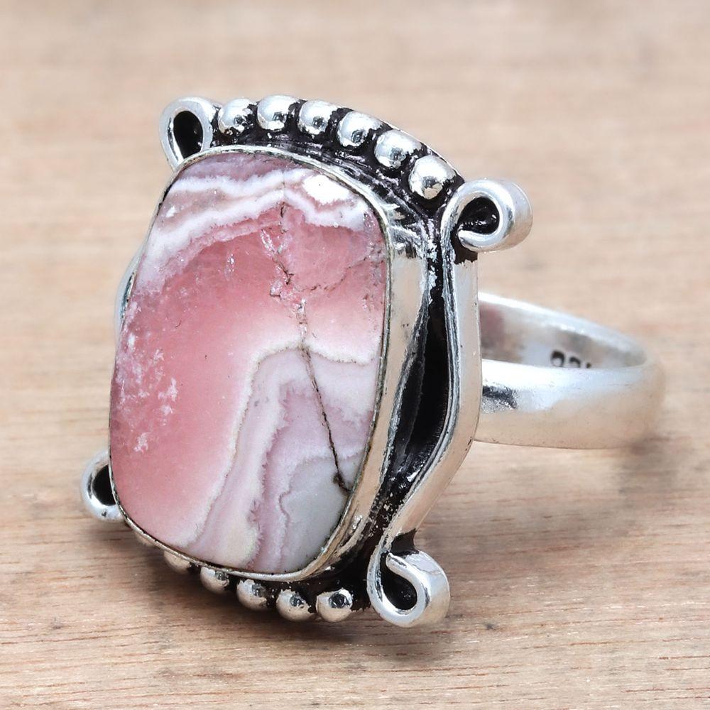 Rhodochrosite Gemstone Handmade Silver Jewelry "7.5"