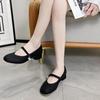 Fashion 2024 Summer New Tweed Style Round Head Soft Bottom Solid Color Mary Jane Shoes Single Button Strap Women's Fashionable Flats
