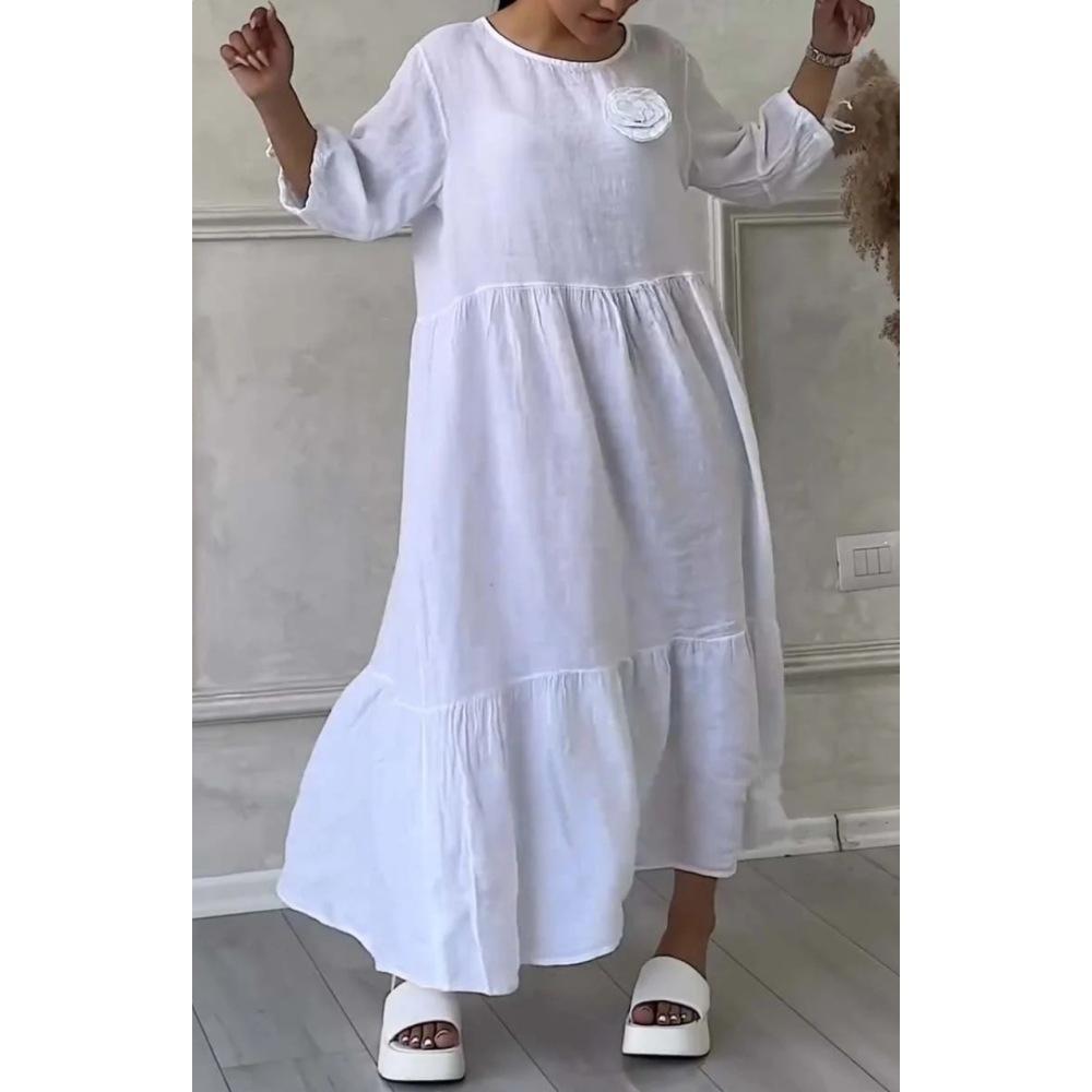 Женское однотонное повседневное длинное платье с круглым вырезом и длинными рукавами на шнуровке на шнуровке больших размеров