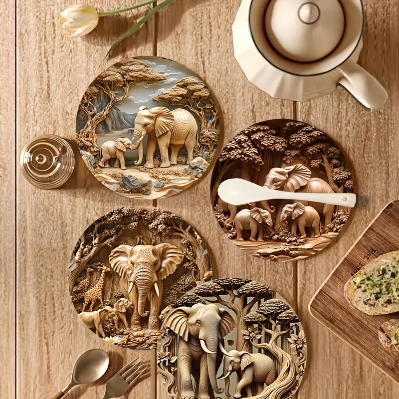 8pcs Art Pray Colours Elephant Round Wooden Coaster 4 Inch Heat-Resistant Anti-skidding Home Party Theme Decor Photo Props Gifts