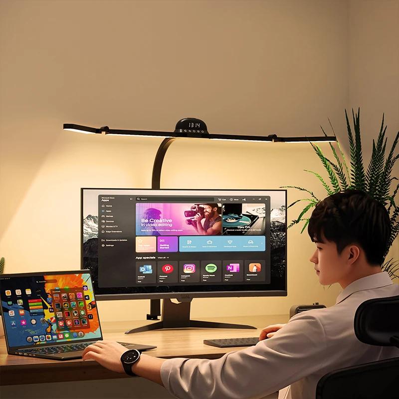 Светодиодная лампа для архитектора с полным спектром света и защитой для глаз, с зажимом, гибкой гусиной шеей 120 см, складная, 4 головки, бесступенчатая регулировка яркости