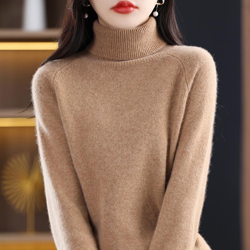 High-Neck Slimming Knit Sweater - Women's Elegant Autumn/Winter Base Layer