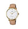 Minimalistic Gold Tone Brown Leather Band White Dial Analog Watch LTP-VT01GL-7B Women's 3-Hand