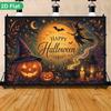 1 piece of 2D flat banner, Halloween pumpkin hat and witch, background wall tapestryzyc