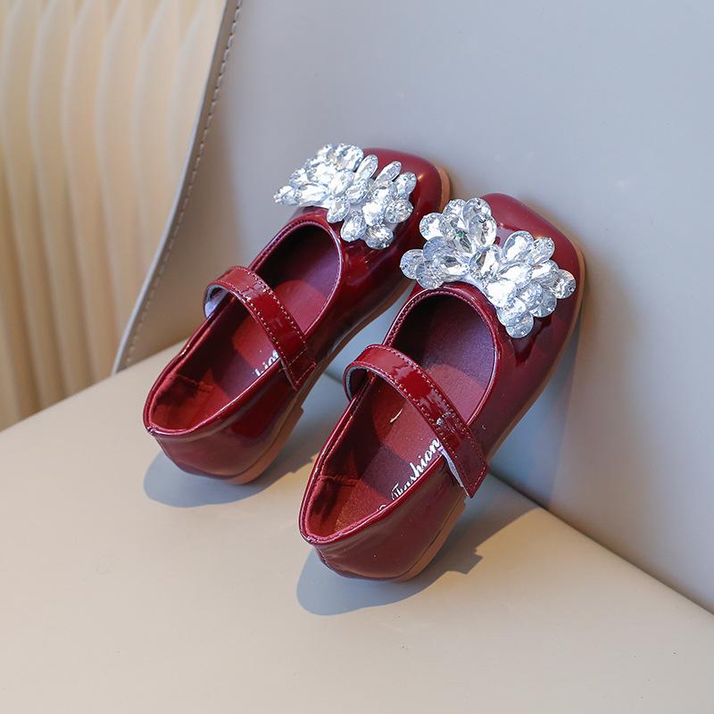 Kids Leather Shoe Luxury Rhinestone Girl Princess Shoes Fashion Spring Autumn Children's Flats for Wedding Ballet Performance