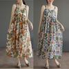 Summer New Literary Large Size Loose Cotton and Linen Printing Suspender Dress Women's Clothing Medium and Long