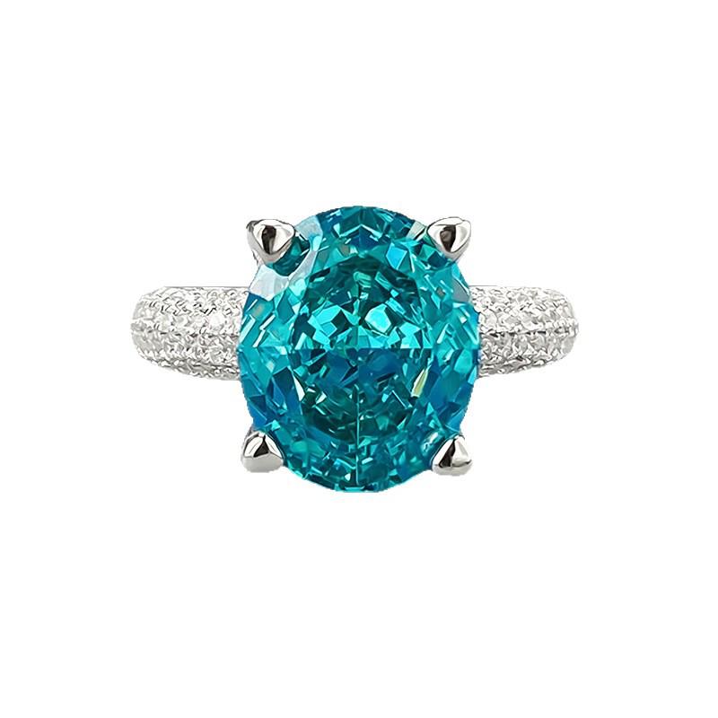 Xiancan Jewelry Серебряное кольцо S925 Овальное с огранкой 'Ледяной цветок' Paraiba с бриллиантом высокой твердости.