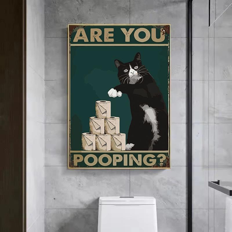 Animals Cat Dog Are You Pooping Funny Bathroom Sign Poster Print Canvas Painting Wall Art Picture for Toilet Home Bathroom Decor