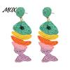 Breathable Earrings 1 Pair Boho Raffia for Women, Handmade Rattan Fish Shape Natural Jewelry Earrings, Bohemian Straw Drop Dangle Summer Tropical