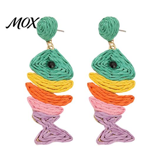 Breathable Earrings 1 Pair Boho Raffia for Women, Handmade Rattan Fish Shape Natural Jewelry Earrings, Bohemian Straw Drop Dangle Summer Tropical