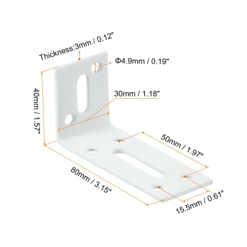 uxcell Adjustable L-Shaped Brackets, Set of 2, 80 X 40 X 30mm, Stainless Steel L-Shaped Corner Cords, 90 Degree Slotted Corner Brackets for Furniture