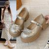 French Bow Mary Jane Single Shoes Women's 2025 Summer and Autumn New Models with Skirts, Muffins, Thick Soles, Big Head and Small Leather Shoes