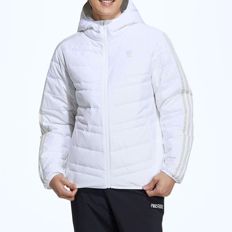 adidas Нео однотонный пуховик на молнии с капюшоном и трехполосным логотипом бренда, верхняя одежда унисекс, белый HN4792