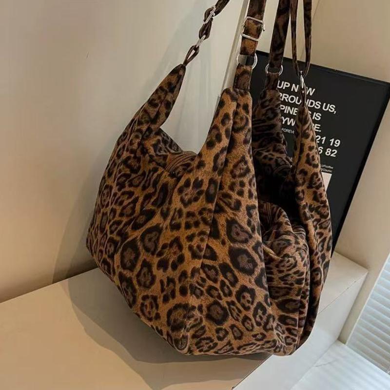 Yogodlns Большие сумки через плечо с леопардовым принтом Женские модные большие пакеты Ленивый стиль Сумки-хобо Осенне-зимние сумки для отдыха или путешествий
