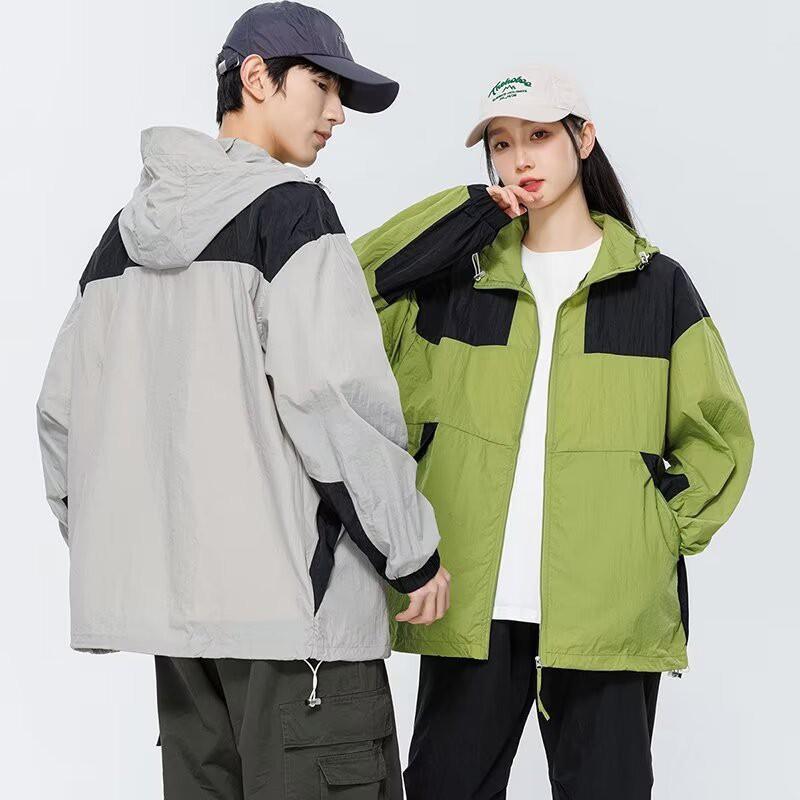 UPF50 Lightweight Colorblock Windbreaker Jacket Men Women Outdoor Hiking Camping Driving