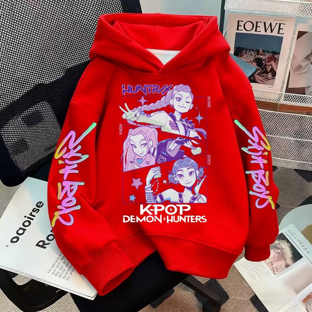 Толстовка Kpop Охотники на демонов Детская Худи Повседневная Мода Осень Зима Мальчики Девочки Теплая Аниме Одежда