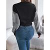 GMXIA Autumn and Winter Casual Striped Lantern Sleeve Pullover Crop Top Women's Sweater