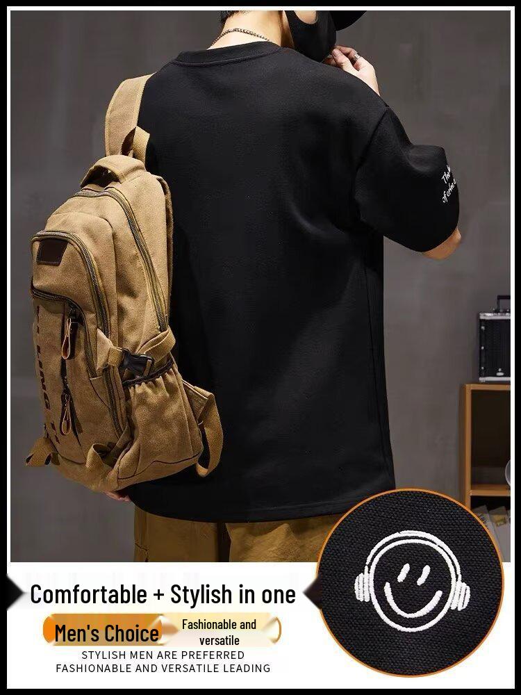 Мужская футболка больших размеров с коротким рукавом и круглым вырезом с принтом смайлика - Летний тренд