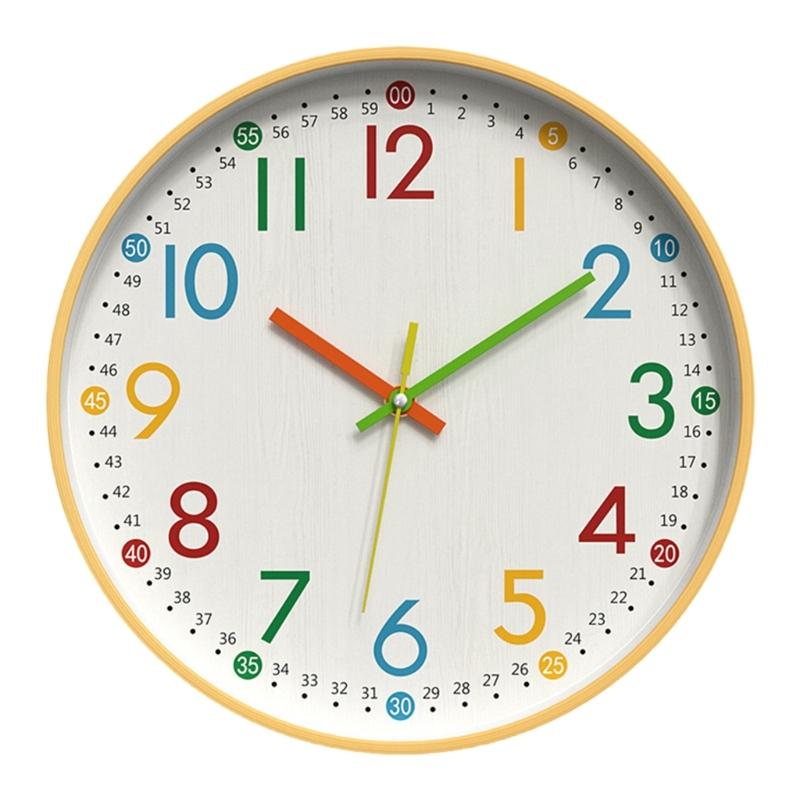 Colorful Numeral Wall Clock Easy Read Quiet Movement Wood Grains Battery Operated Clock for Home Office Classroom Decors