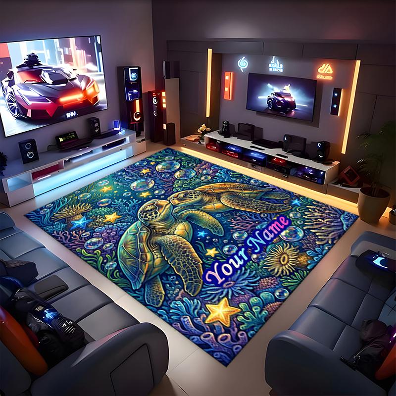 1PC Custom Name Ocean Turtles Romance Theme Floor Mat Ideal for Living Room, Game Rooms, Office, Bedroom,Floor Mat Playful Design