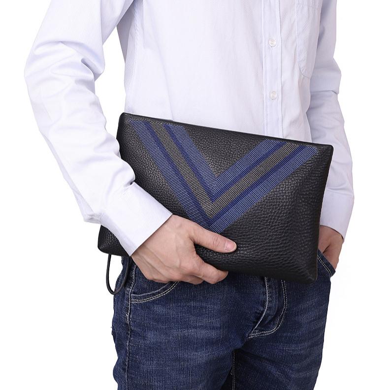 Men's Handbag Genuine Leather Hold Bag Casual Hold Bag Grab Bag Plaid Envelope Bag
