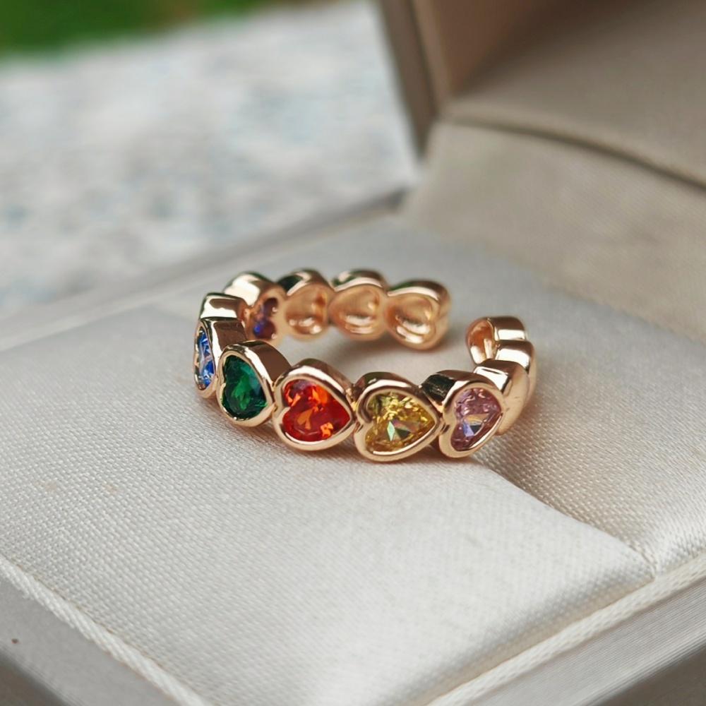 Fashion Colorful Zircon Heart Shape Opening Adjustable Rings for Women Ring Jewelry Wedding Party Accessories