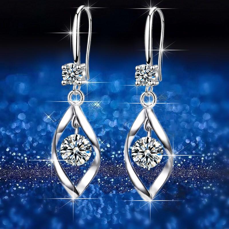 Imitation S925 Silver Earrings Female Zircon Rotating Love Temperament Earrings Twist Fashion Earrings