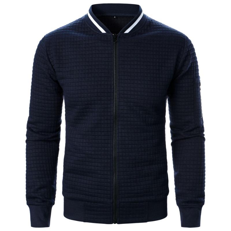 Men S Solid Color Zip Up Stand Collar Long Sleeve Cardigan Sweatshirt