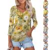Women's Fashion Casual V Neck 3/4 Sleeve Loose Printed T-Shirt Ladies Top