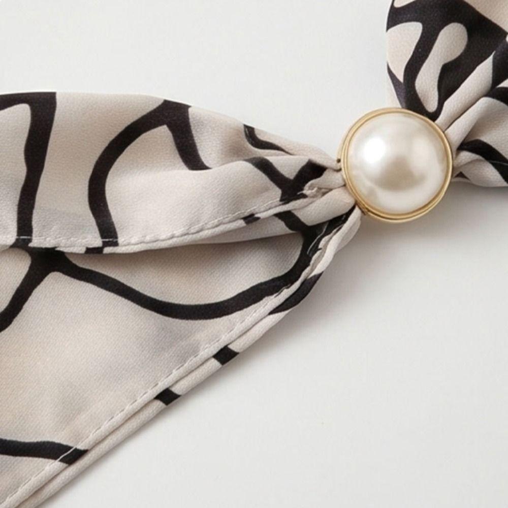 No Tie Silk Scarf Magnetic Pearl Buckle Women Neckerchief Sun Protection Satin Neck Scarf  Summer