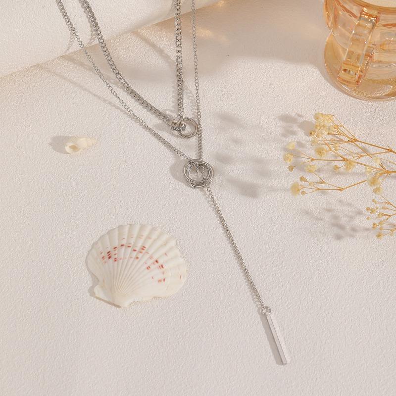 Длинное цепочное ожерелье модный тренд длинная подвеска-полоска нишевый дизайн двойное кольцо колье