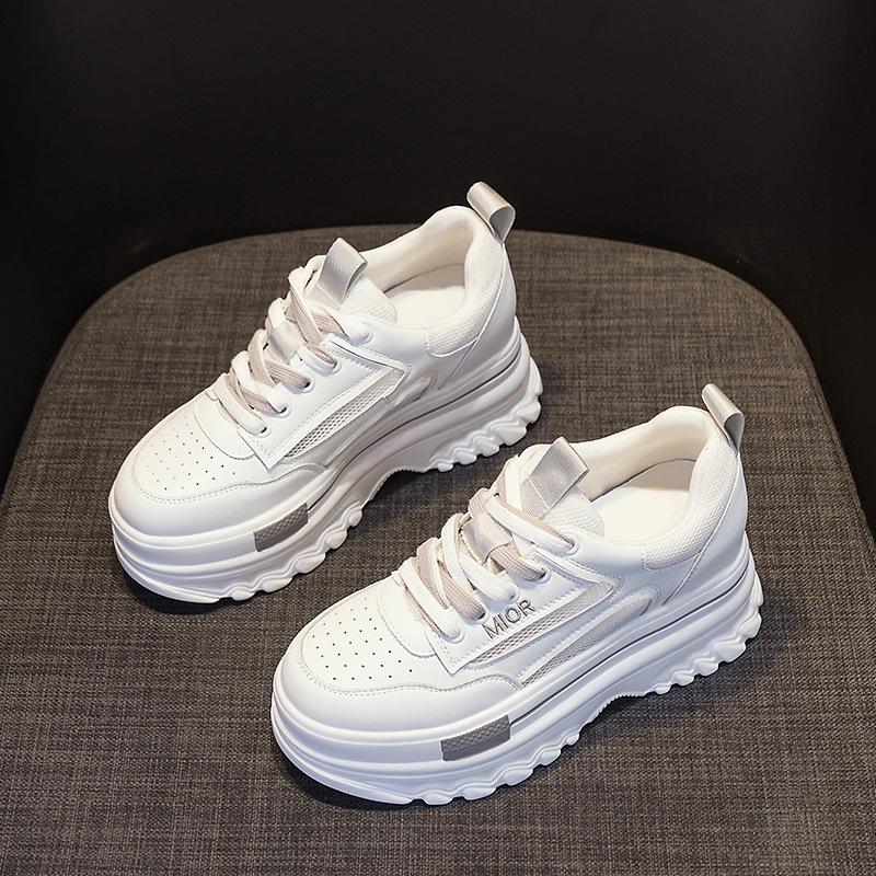Thick-soled Leather Surface Heightening Dad Shoes Girl 2025 New Ins Fried Street Casual Breathable Muffin Shoes Little White Shoes