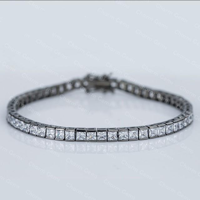 Vintage Princess Cut Lab Diamond Bangle Bracelet 14K Gold Engagement Wedding Bracelets for Women Bridal Tennis Party Jewelry