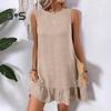 Летний сарафан с оборками и подолом, свободный, без рукавов, с круглым вырезом, однотонное мини-платье А-силуэта для пляжных свиданий и отпуска