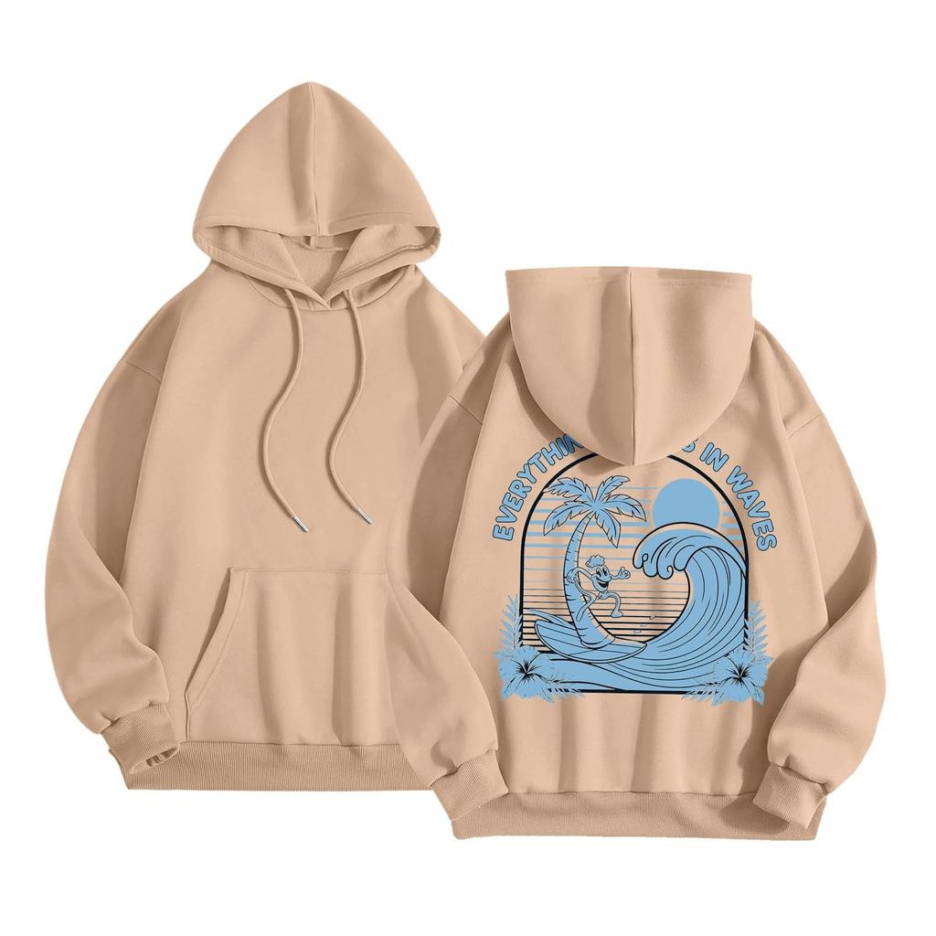 Женская модная толстовка с длинным рукавом, принтом букв, капюшоном, завязками, большим карманом, толстовка сверху