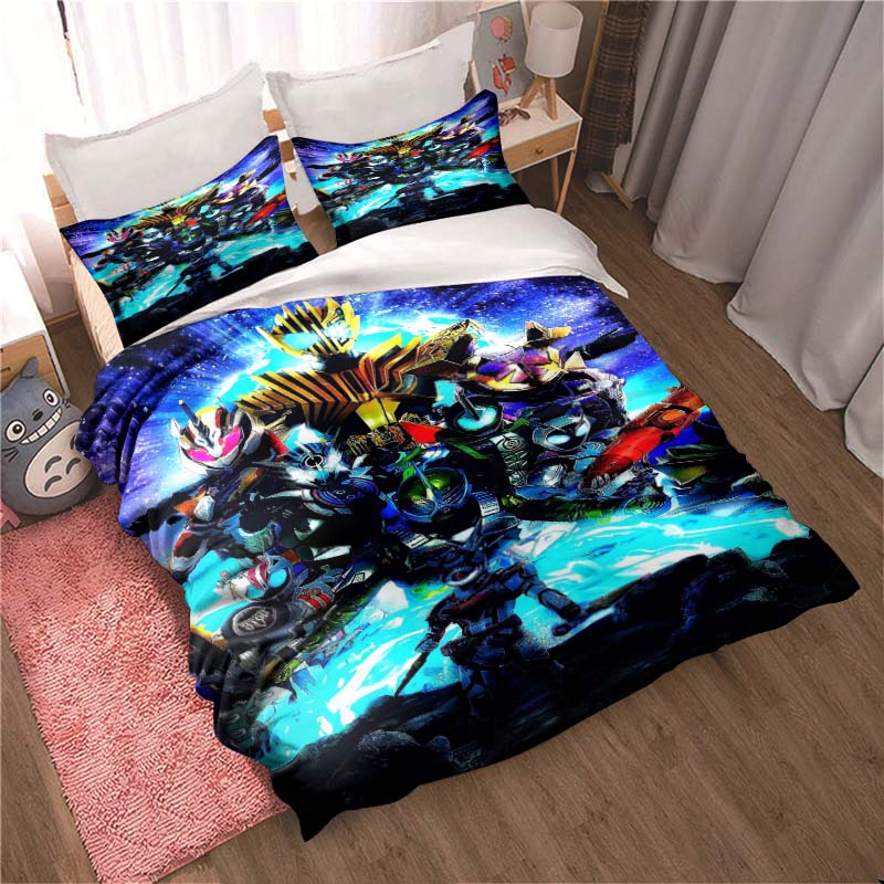 Masked Rider themed bedding set with duvet cover and pillowcases – suitable for single, double, king, and queen beds. A festive