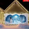 2D door banner, 1pc holiday Christmas garage door banner - snowmen, trees and lights of snow scene, polyester, indoor/outdoor