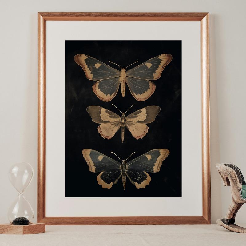 Винтажные постеры в стиле дарк-академия с изображением мотыльков, викторианская готика, иллюстрация насекомых, холст, настенные принты, картина для комнаты, домашний декор