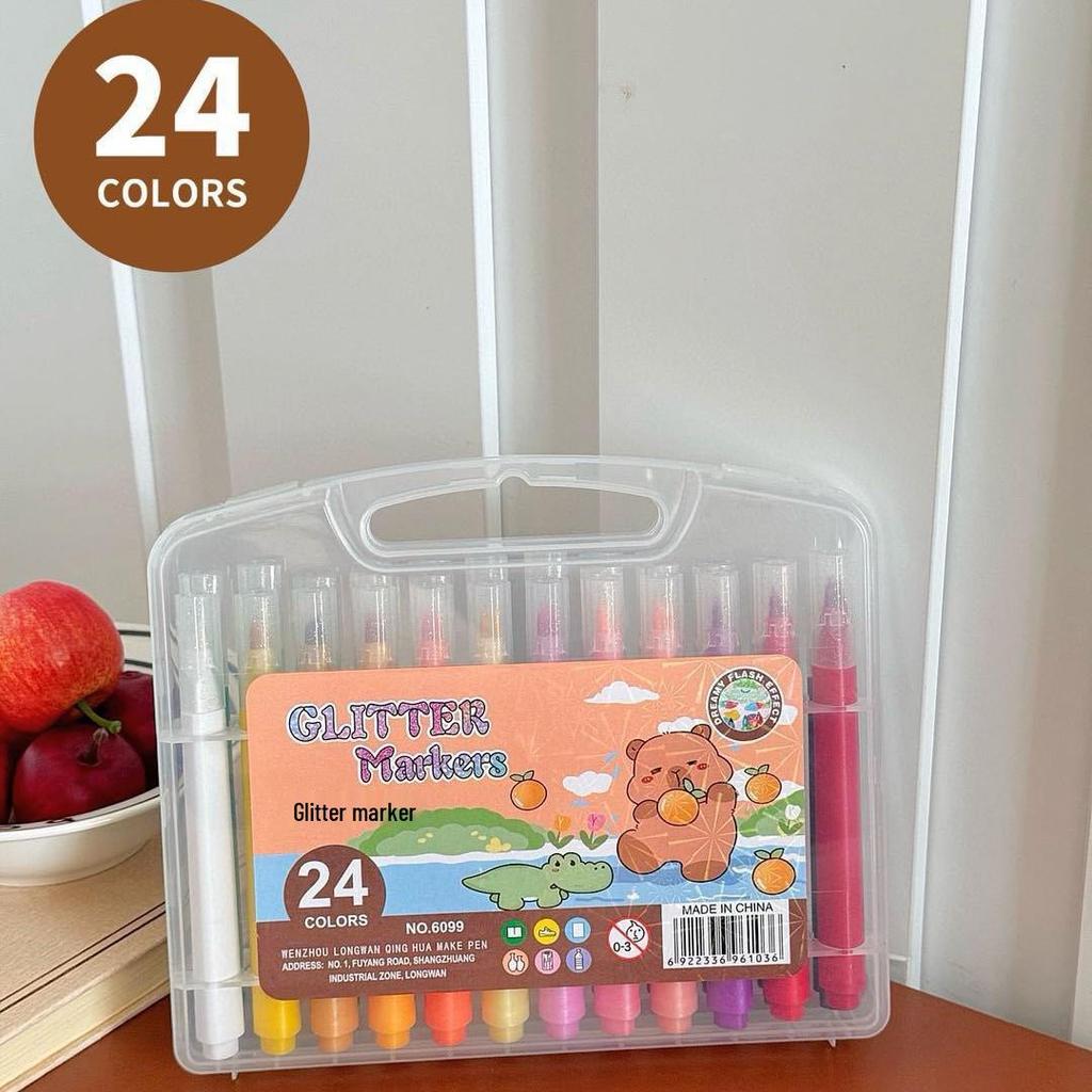 Cross-Border Cartoon Capybara Glitter Metal Brush Pen - Triangle Barrel & Soft Tip