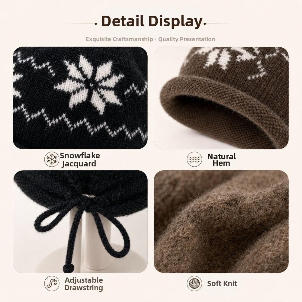 Drawstring Beanies Hat Snowflake Printed Winter Hat Fashion Knitted Hat Autumn