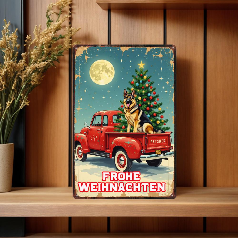 YZFQFrohe Weihnachten Metal Tin Sign Merry Christmas in German Poster Wall for Bar Home Party Holiday Decor 12X8inch ZW-71